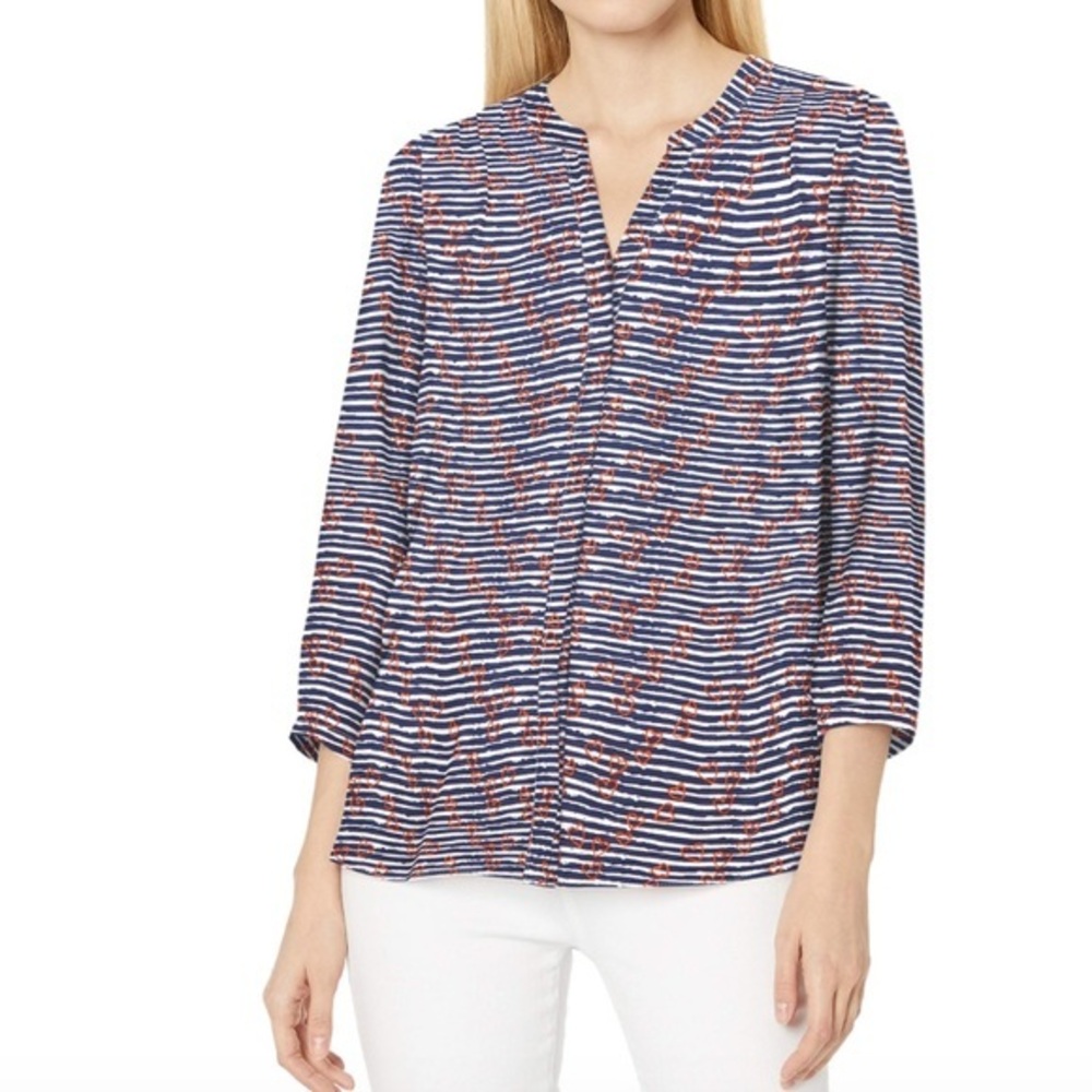 NYDJ Nautiheart Pintuck Blouse Ret $89 Sz S